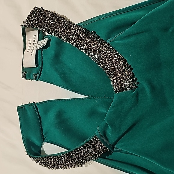 Robert Rodriguez Green Silk Beaded Top 2 - Picture 4 of 12